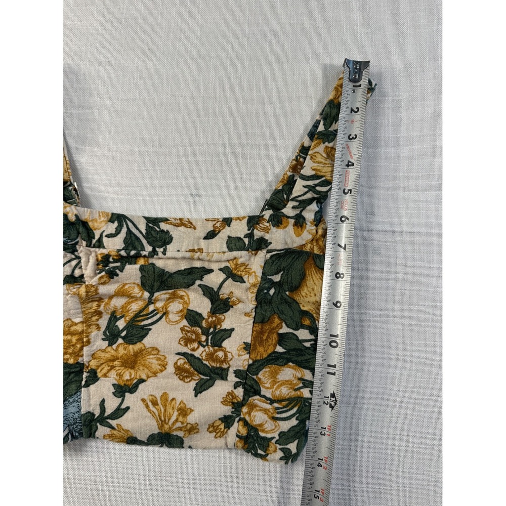 Abercrombie & Fitch Womens Yellow Green Floral Linen Blend Smocked Crop Top XXS - Picture 7 of 8